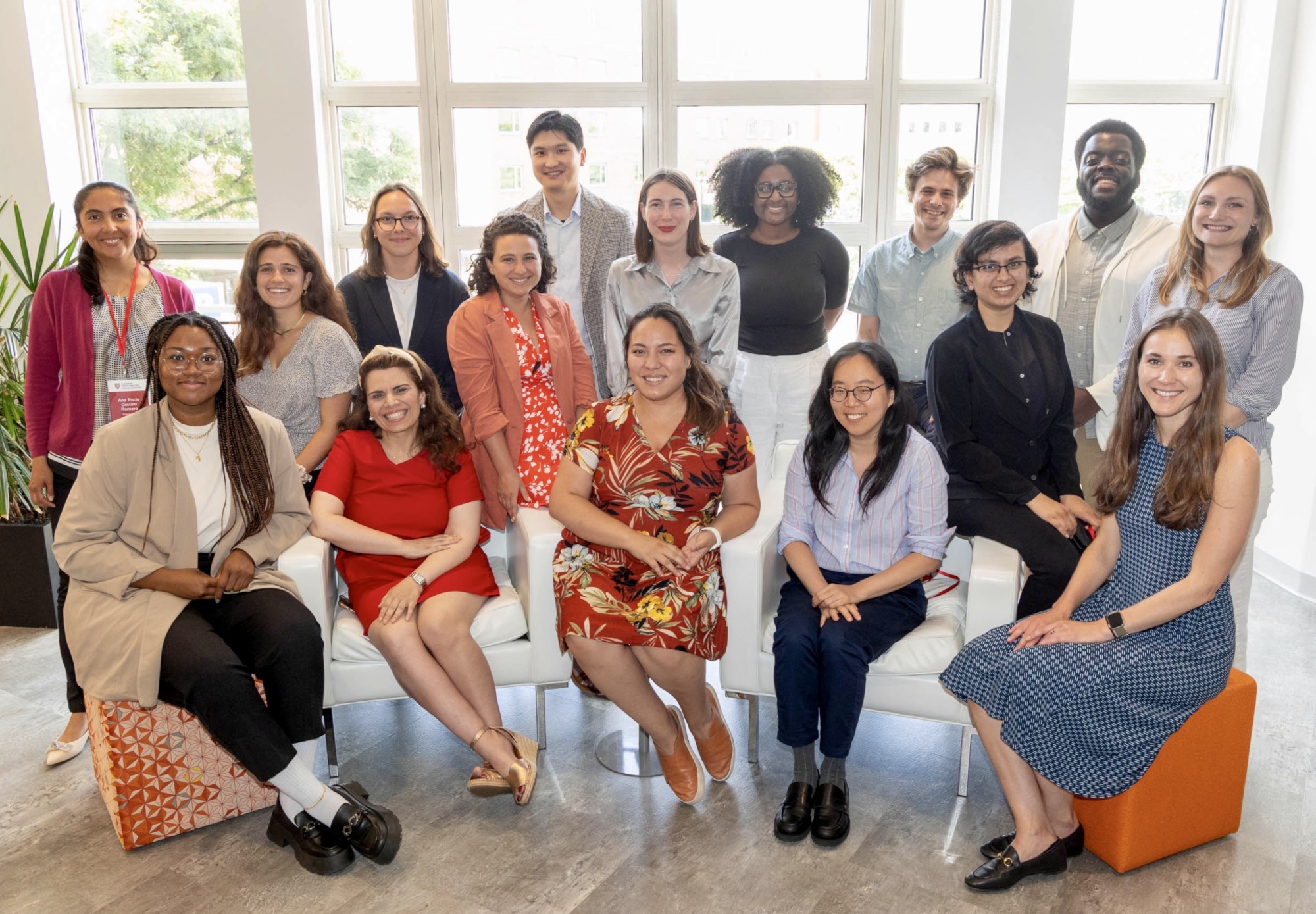 The second cohort of the Bloomberg Harvard City Hall Fellows pose for a group photo.