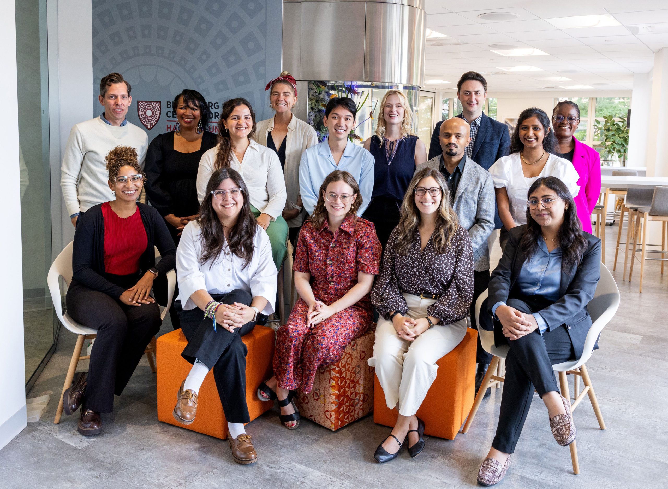 The second cohort of the Bloomberg Harvard City Hall Fellows pose for a group photo.